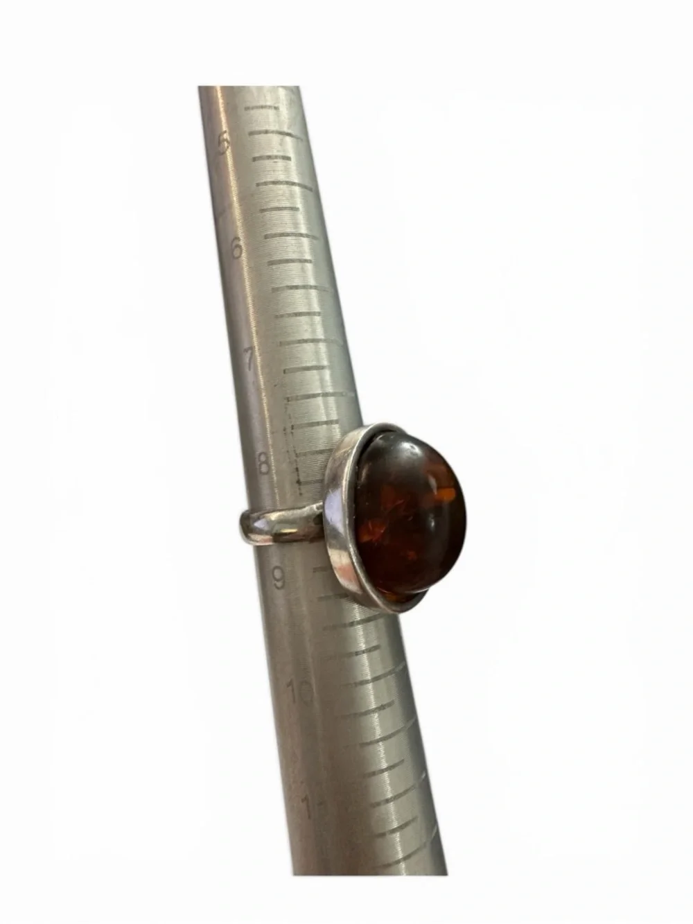 Baltic Amber Ring Size 8.5 | Vintage Silver | Honey Glow Cabochon - Picture 3 of 3